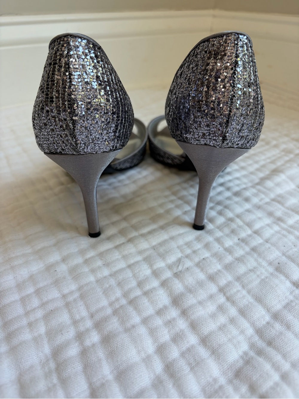 Nina Fern D’Orsay Heels 8 Silver Glitter Peep Toe Stiletto Formal - Picture 6 of 9